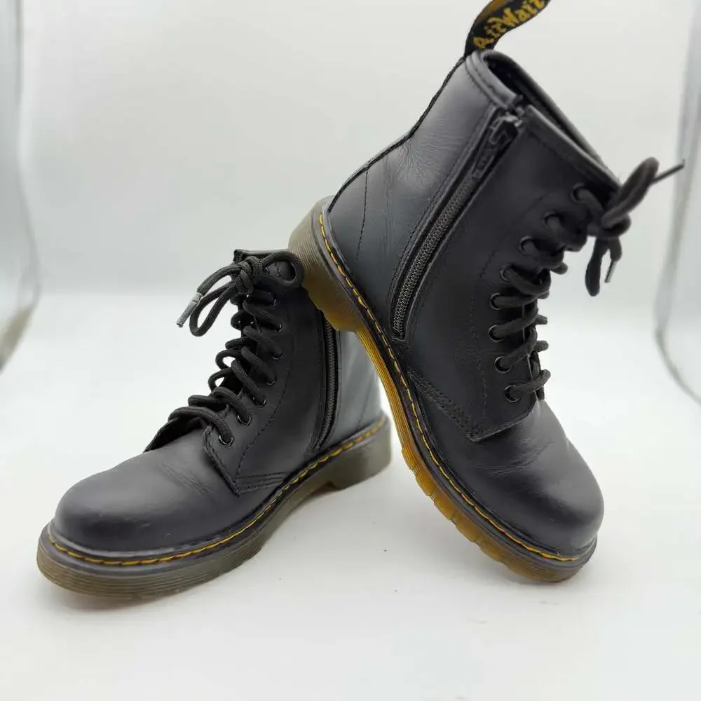 Dr. Martens 1460J Junior Leather Lace-Up Boots with Side Zipper